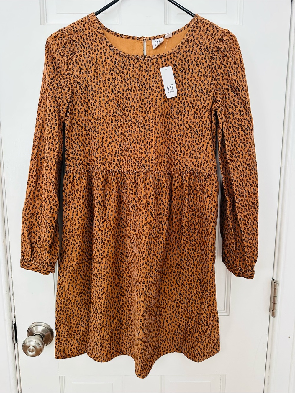GAP Kids Leopard Print Corduroy Long Sleeve Babydoll Dress Back To School NWT